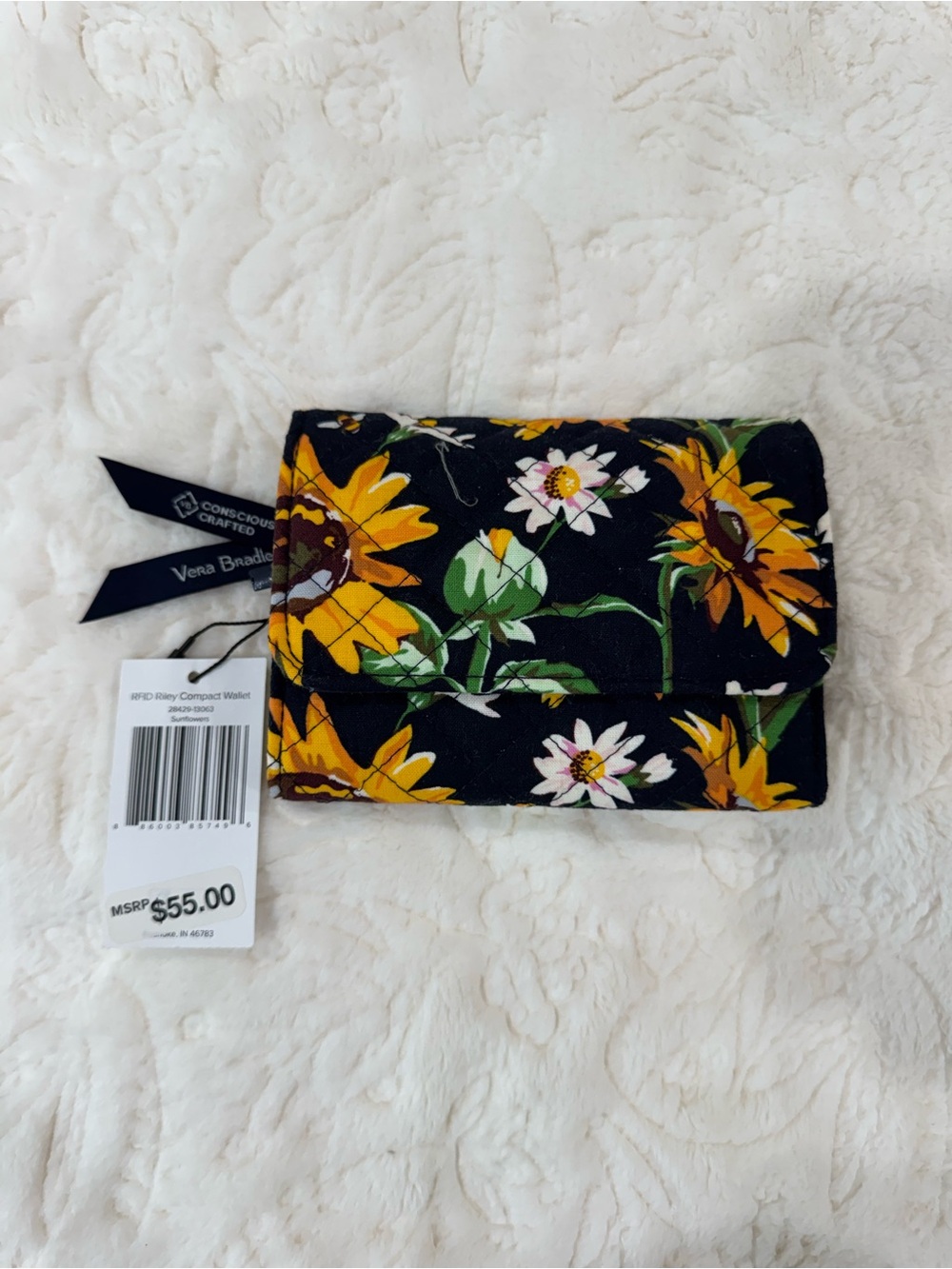 Vera Bradley Black Sunflower Floral Compact Wallet